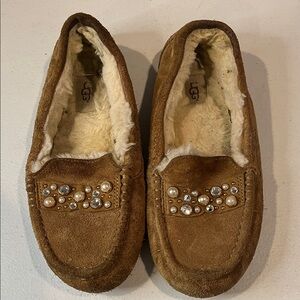 UGG Brown Moccasins with Pearl Accents